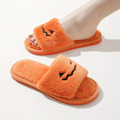 Women's Pumpkin Embroidery Slippers Plush Home Shoes Halloween Slippers