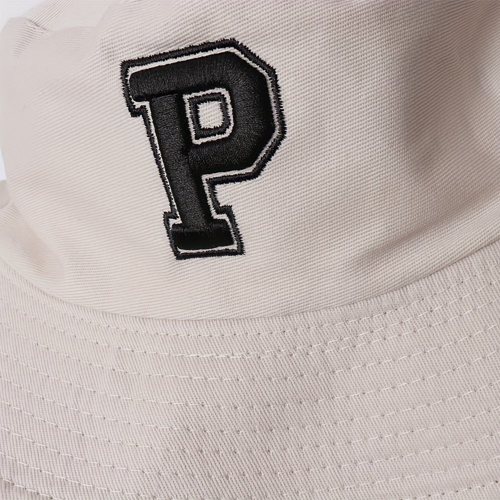 P Embroidery Bucket Hat Casual UV Protection Fisherman Cap Sunscreen Basin Hat