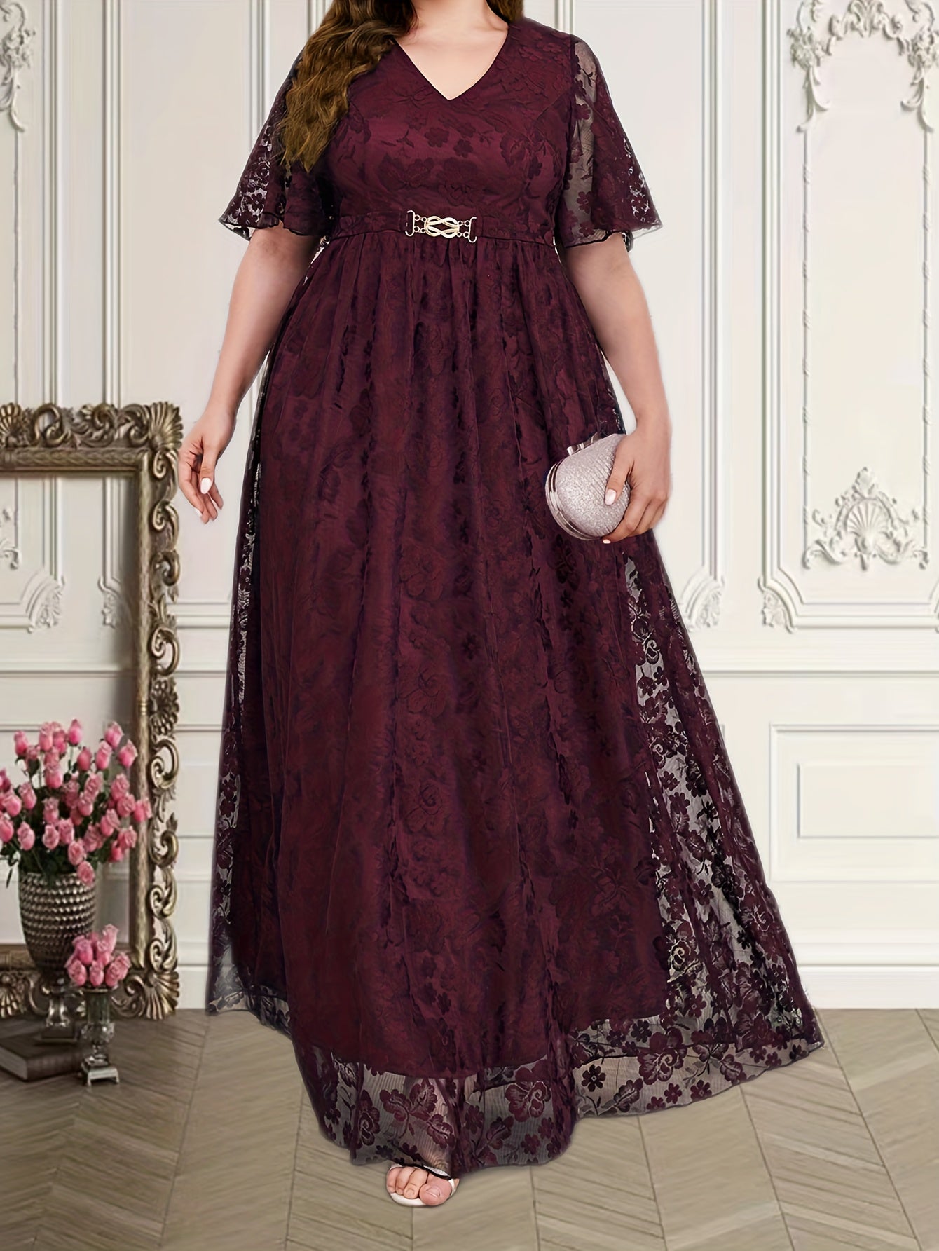 Lace Short Sleeve Maxi Wedding Dress