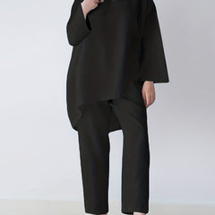 Casual Two Piece Set Long Sleeve Crew Neck Loose Tops & Wide Leg Pants