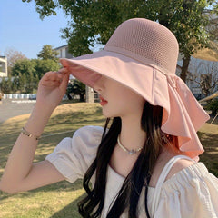 Ruffles Brim Bowknot Sun Hat Stylish Hollow Out Bucket Hat UV Protection