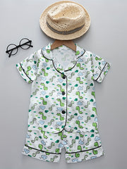 Boys Dino Print Pajamas Set Short Sleeves Tops & Bottoms Cozy Homewear