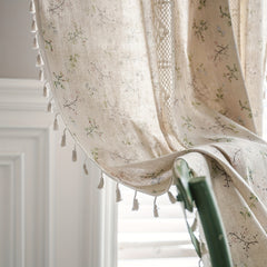 Floral Lace Patchwork Drapes Semi Sheer Boho Tassel Curtain Beige