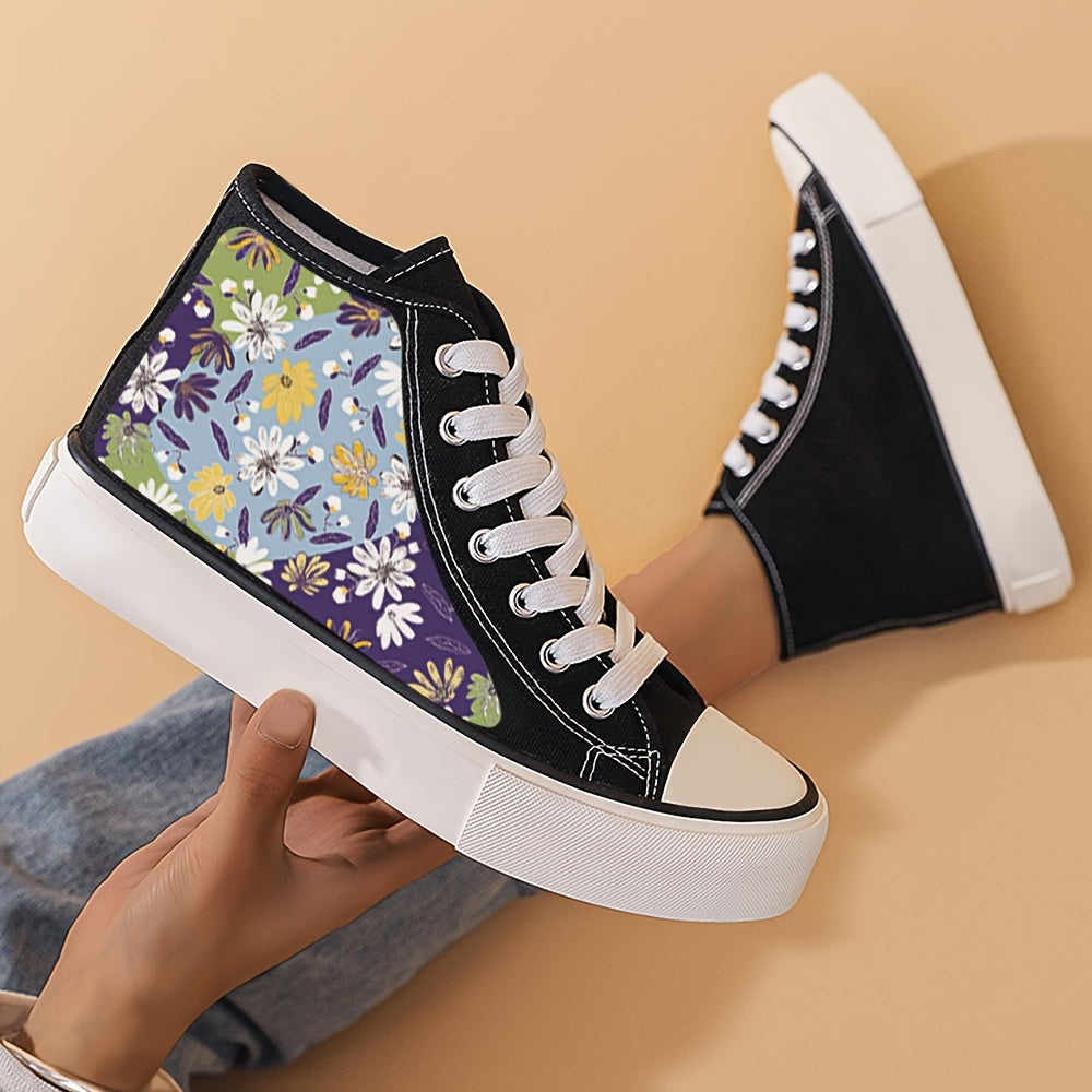 Girls' High Top Floral Skate Shoes Comfy Casual Sneakers