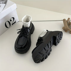 Women's Chunky Heel Loafers Lace Up Shoes Comfortable Dress Shoes