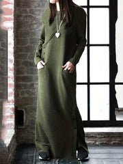 Solid Button Detail Long Sleeve Maxi Dress