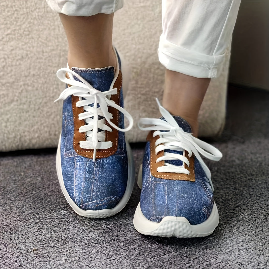 Women's Denim Breathable Flat Sneakers Solid Print Running Shoes