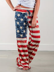 Striped Print Drawstring Pants Casual Wide Leg Palazzo Pants