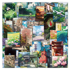60pcs Anime Landscape Mobile Phone Case Stickers PVC Waterproof Self adhesive