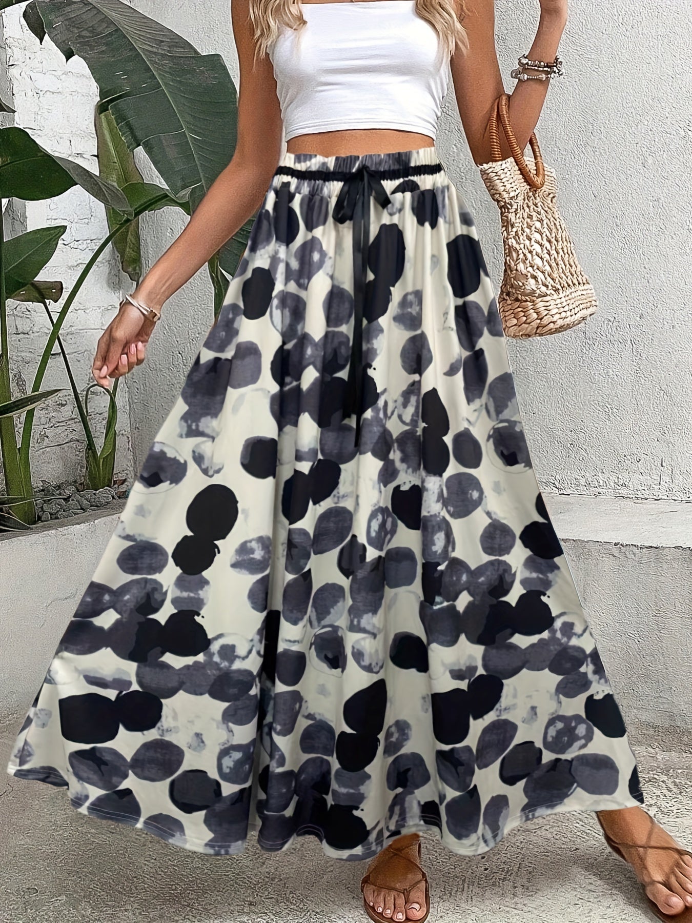 Polka Dot Print Elastic Waist Skirt Casual Skirt Spring Summer
