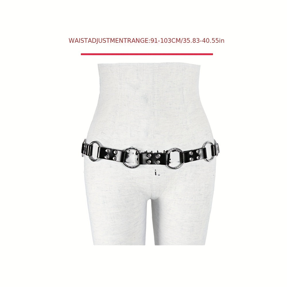 Gothic Rivet PU Belt Punk Ring Hollow Out Waistband Adjustable Body Harness