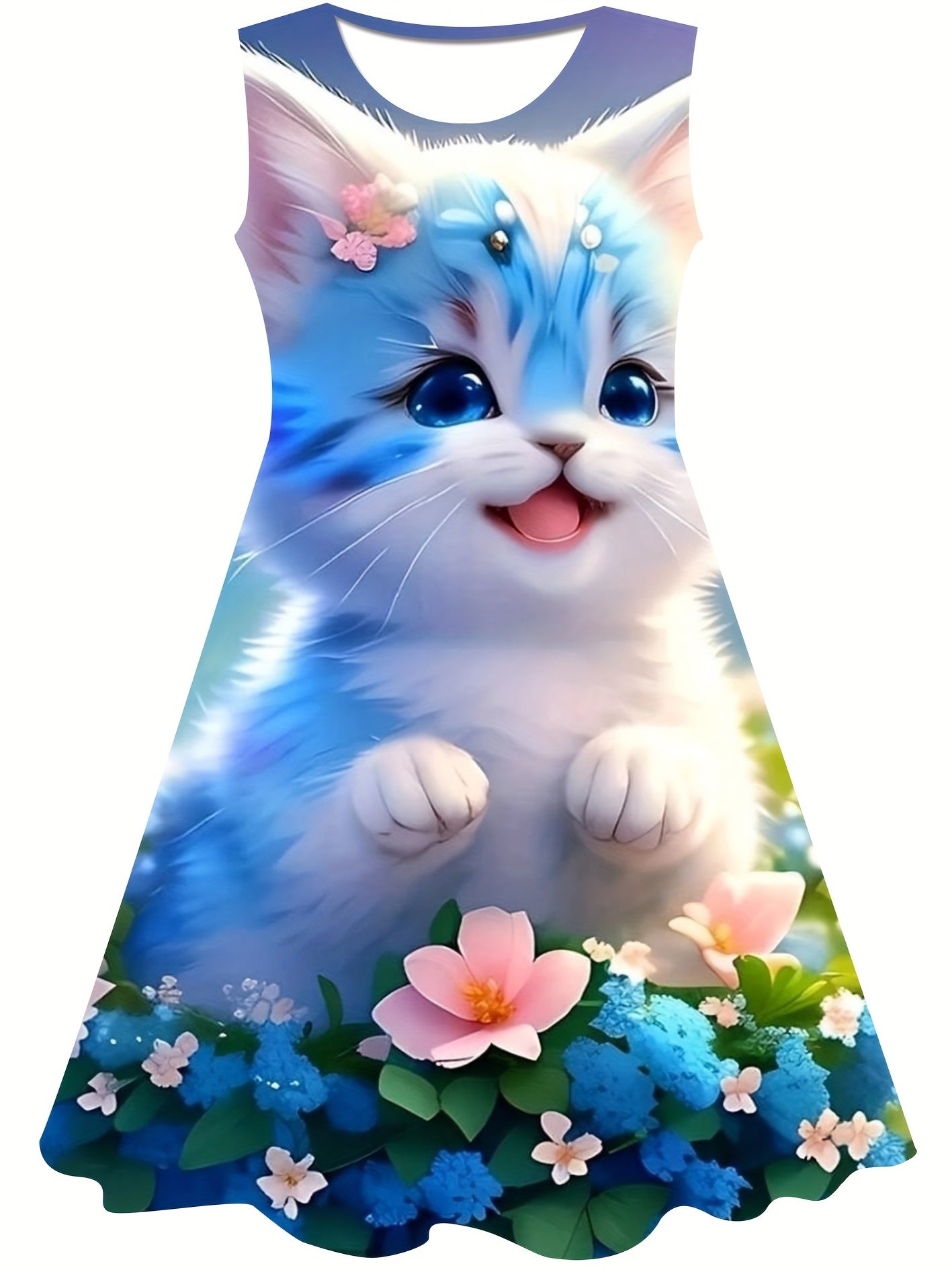 Floral Kitten Dress for Girls Sleeveless Princess Dress