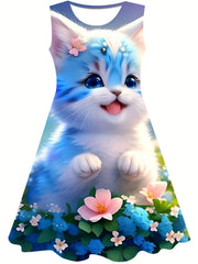 Floral Kitten Dress for Girls Sleeveless Princess Dress