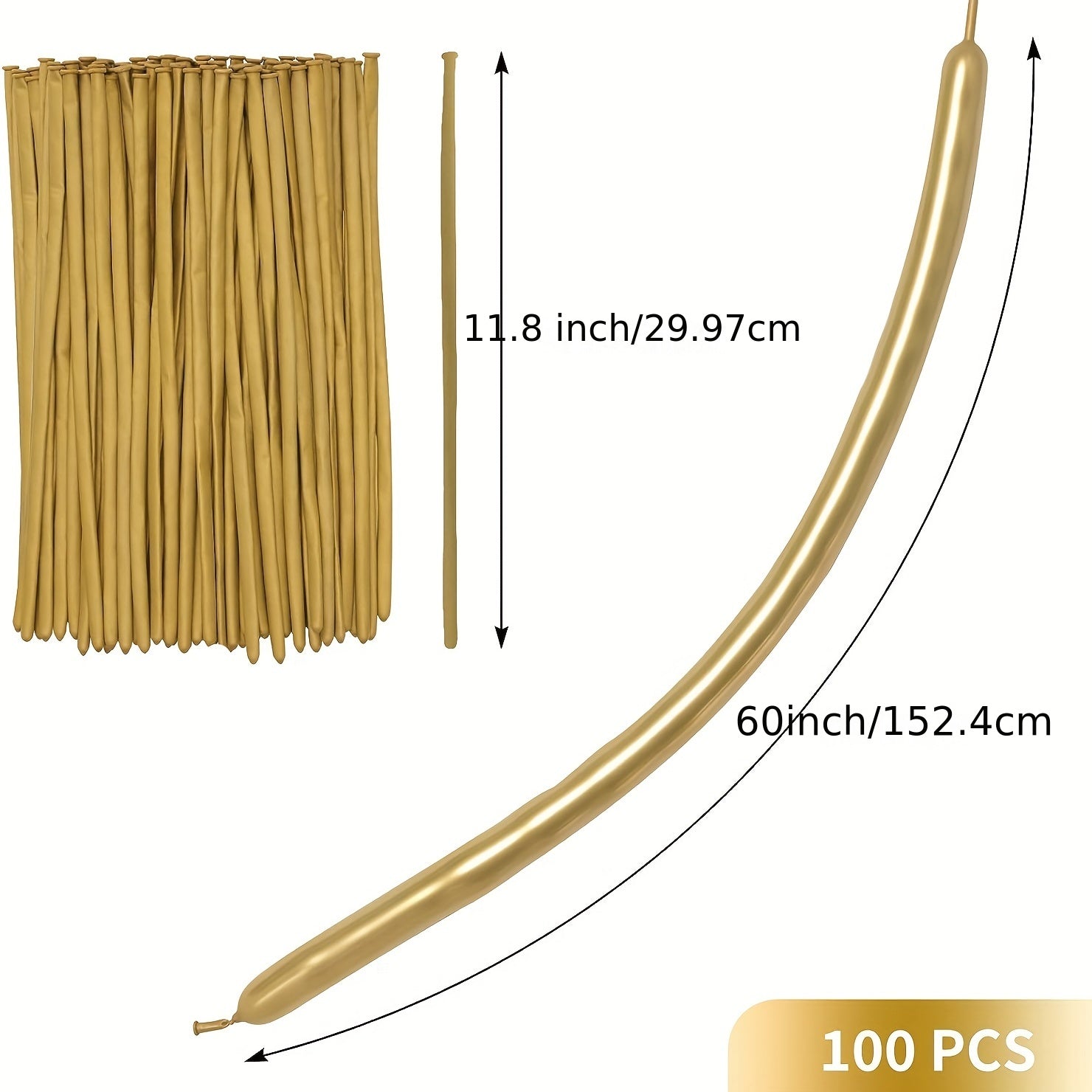 100pcs Metallic Golden Long Balloons For Party