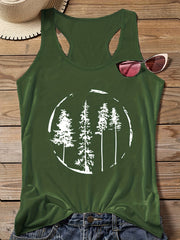 Tree Print Round Neck Vest Top Women's Plus
