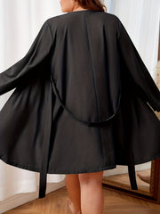 Women's Plus Size Lace Trim Belted Comfort Dressing Gown