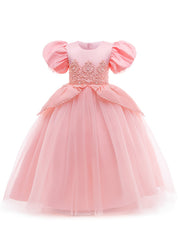 Girl's Fairy Tale Character Cosplay Costume Embroidered Puff Sleeve Mesh Dress
