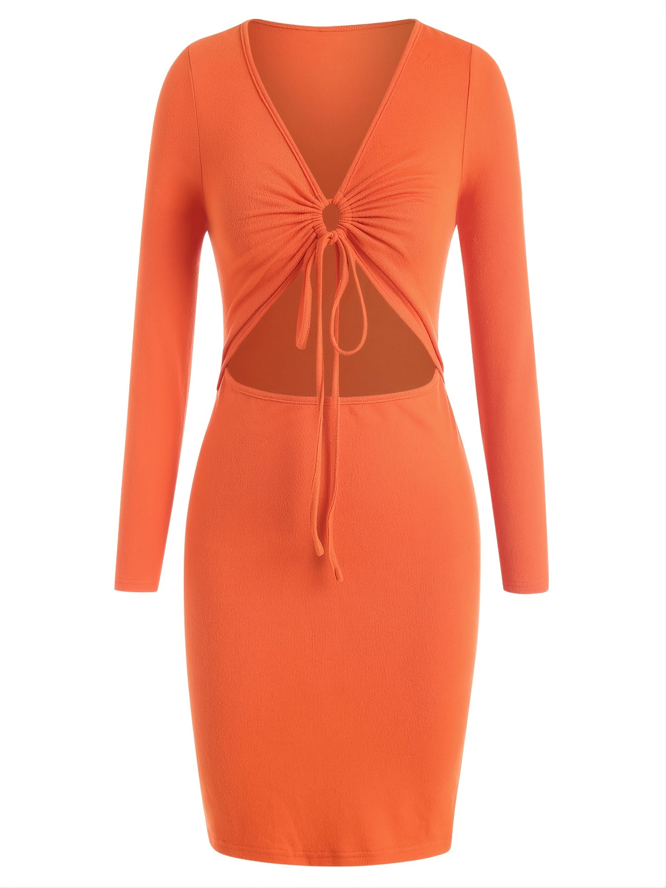 Y2K Knot Front Cut Out V Neck Long Sleeve Bodycon Dress