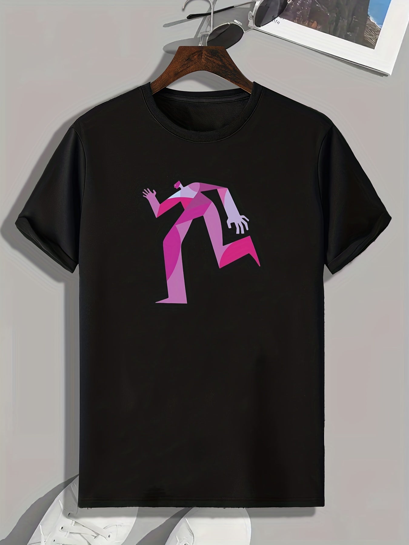 Geometric Runner Print Men's Comfy T shirt for Summer