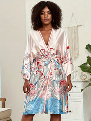 Retro Kimono Chain Print Open Front