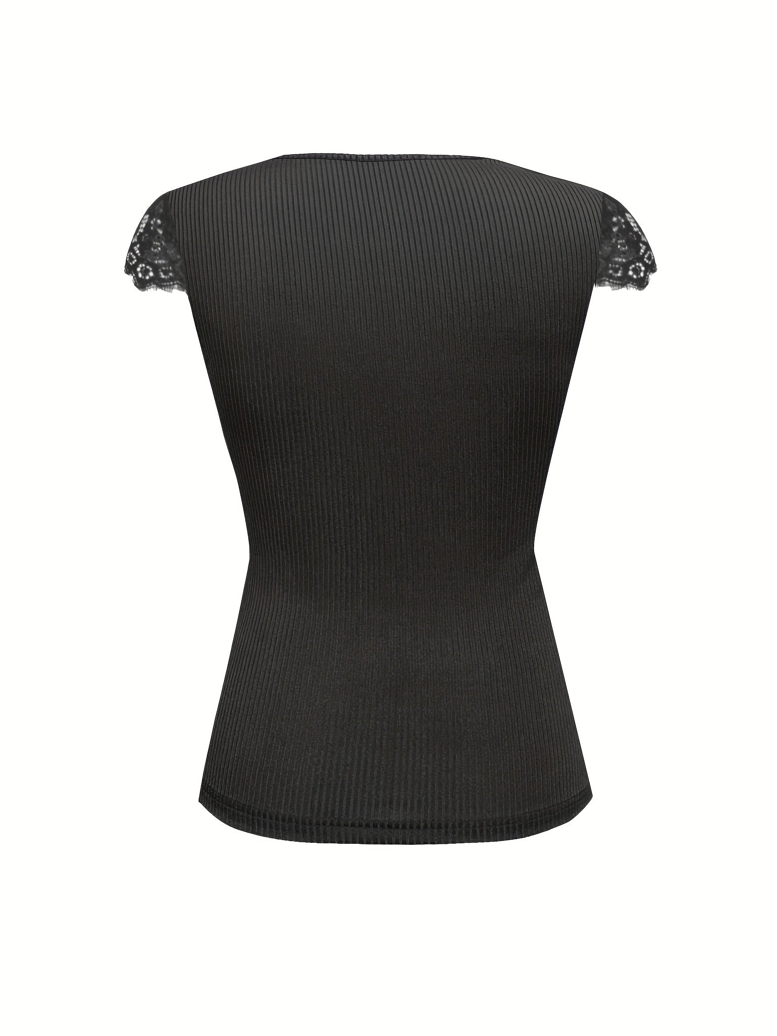Lace Cap Sleeve Solid V Neck Top