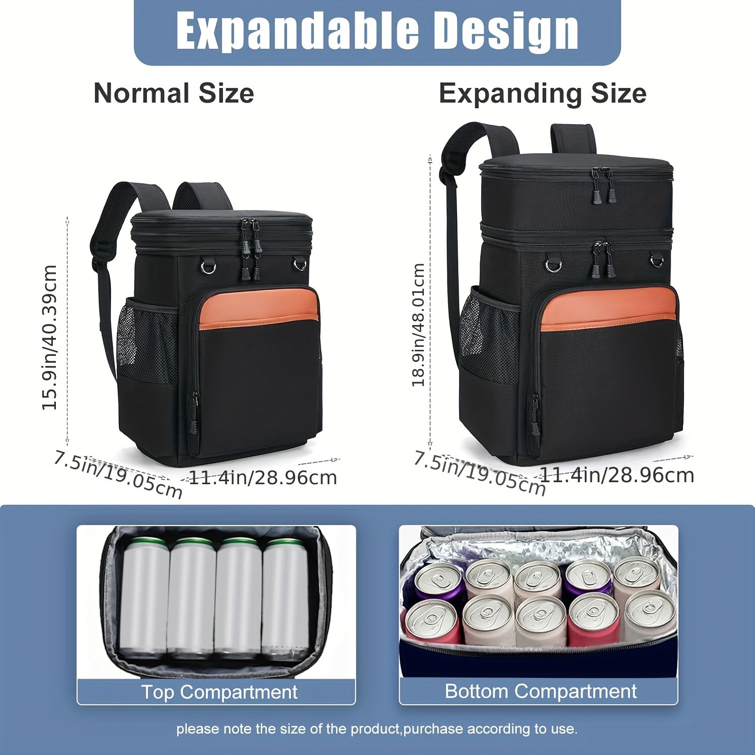 FLXUR Insulated Backpack Cooler Double Layer Waterproof Leakproof Expandable Hea