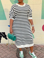 Preppy Dress Women's Plus Stripe Print Loose Fit