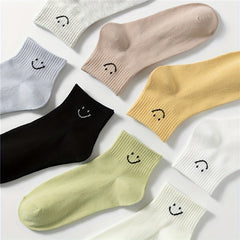 8 Pairs Smiling Face Print Crew Socks Women's Stockings