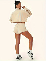Women's 2pcs Casual Sports Set Sweatshirt & Running Shorts Suit