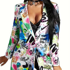 Graffiti Print Long Sleeve Blazer