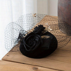French Style Fascinators Hats Flower Golden Leaf Decor Veil Bridal Wedding Tiara