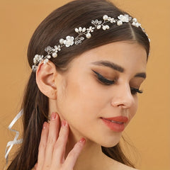Faux Pearl Flower Headband Tiara For Women Bride Party Wedding