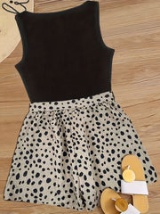 Casual Tank Top & Dalmatian Print Shorts Set for Women
