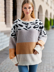 Colorblock Leopard Print Sweater