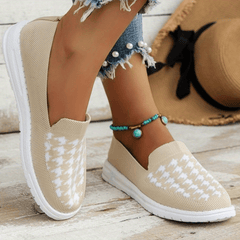 Women's Houndstooth Mesh Slip On Low Round Toe Non slip Soft Shoes