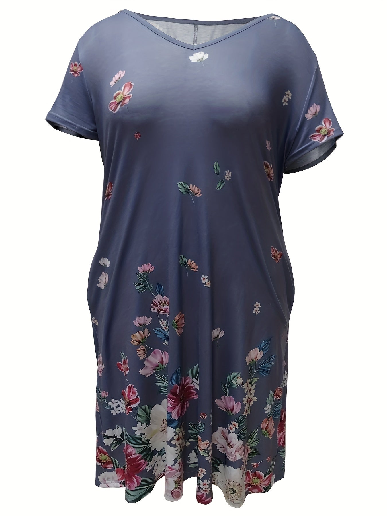 Floral Print V Neck Tee Dress