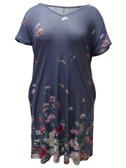 Floral Print V Neck Tee Dress