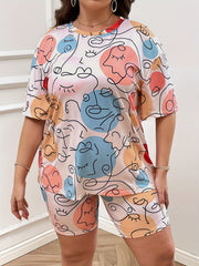 Women's Plus Graphic Print Top & Shorts Set