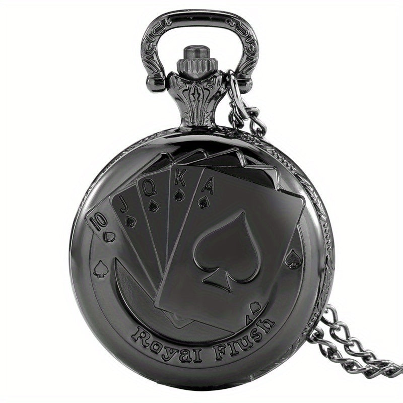 Medium Size Poker Quartz Movement Pocket Watch With Chain