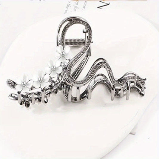 Alloy Antique Floral Clip Zircon Hair Clip Retro Pear Blossom Curved Clip