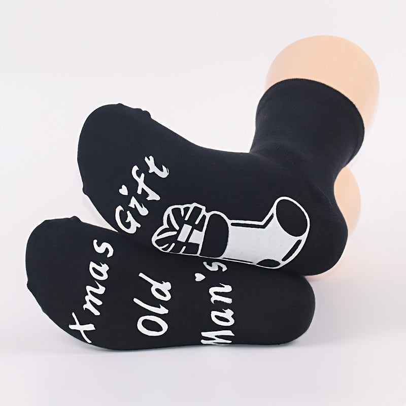1 Pair Christmas Cotton Socks Gift Letters Print Anti Slip Novelty Socks