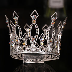 Crystal Tiara Crown Colorful Round Queen Diadems Wedding Hair Accessory