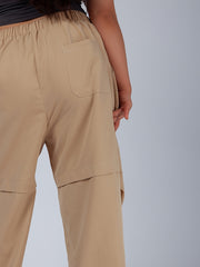 Women's Plus Solid High Rise Cargo Trousers With Pockets