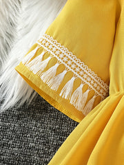 Girls Tassel V-neck Short Sleeve Dress For Party Going Out Beach Holiday