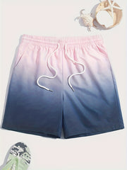 Gradient Stripe Pattern Quick-drying Beach Shorts Men's Summer Shorts