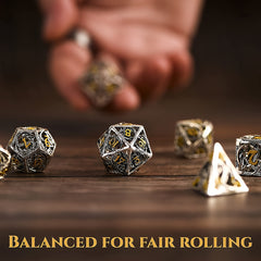 7pcs Hollow Polyhedral Dragon Metal Dices For Table Game