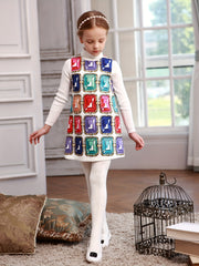 Girls' Germ Print Crew Neck Midi Vest Dress