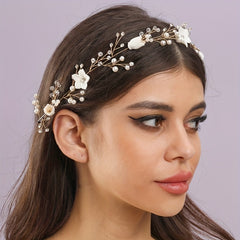 Faux Pearl Flower Headband Tiara for Women Party Hair Accessory