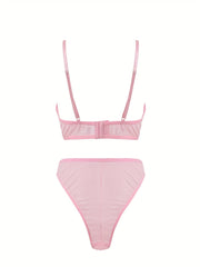 Sexy Ruffle Trim Mesh Bra & Panty Set