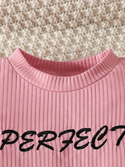 2pcs Girls Letter Embroidery Ruffle Trim Peplum Set Summer Clothes